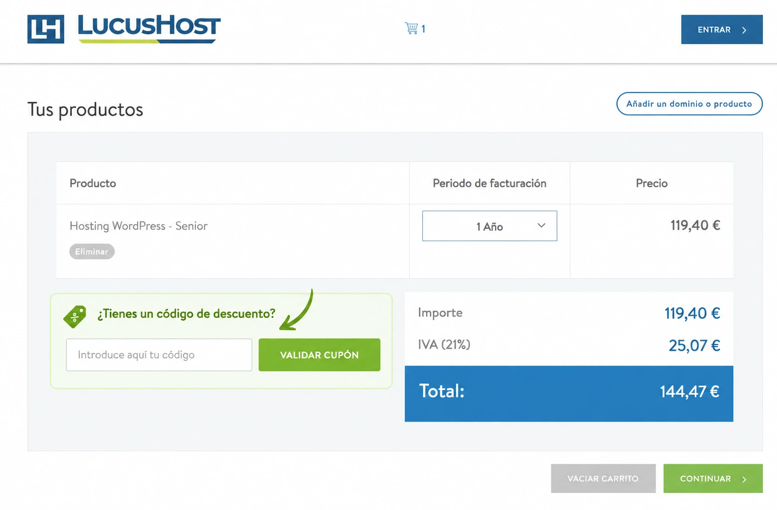 Como usar el código de descuento de LucusHost Código descuento para LucusHost